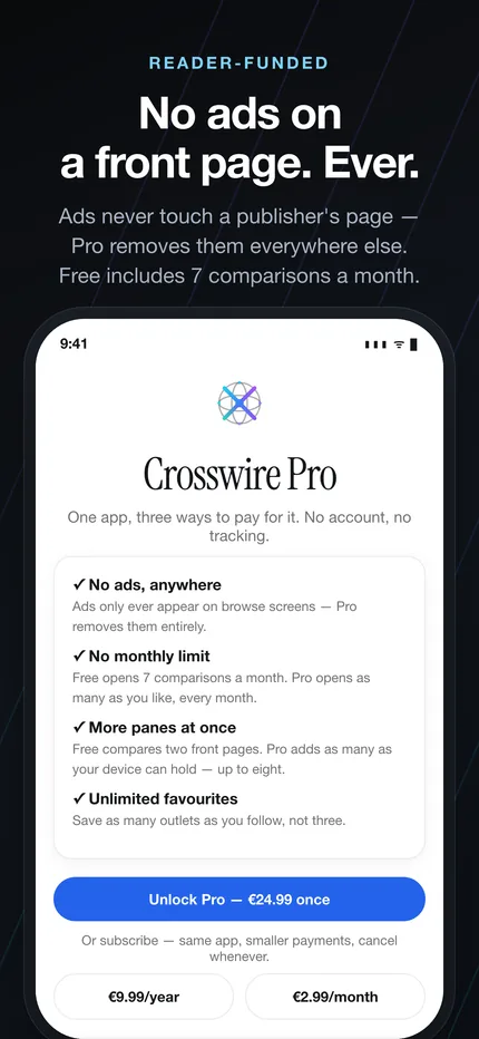 Crosswire's rule that advertising never appears on or beside a front page