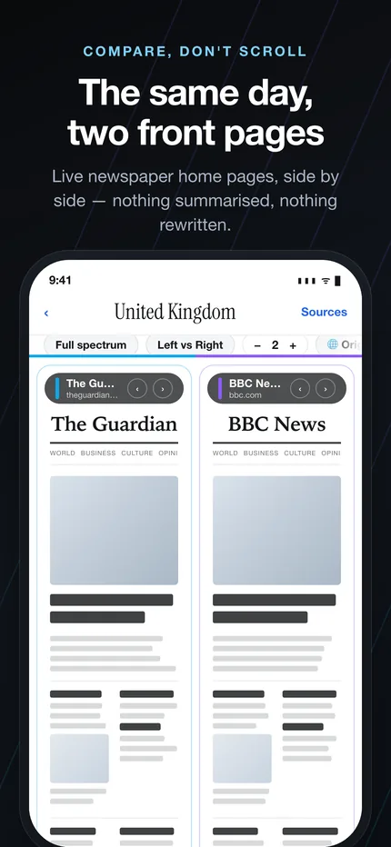 Two live front pages side by side in the Crosswire app