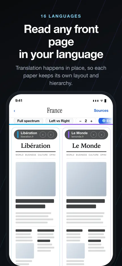 A front page translated in place while keeping its own layout